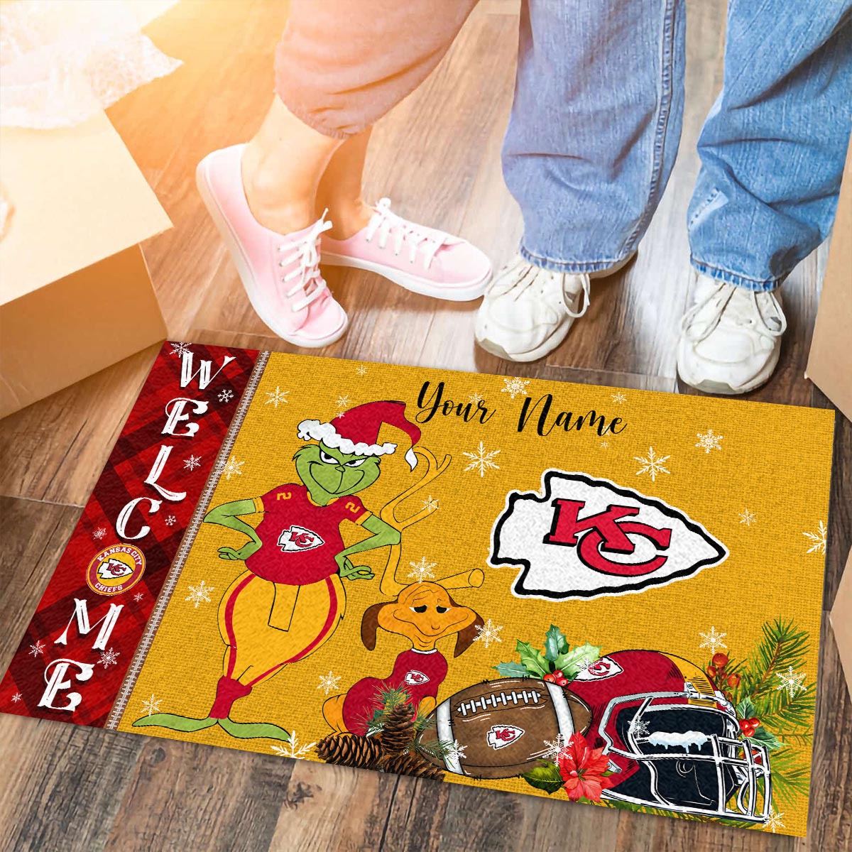 Sportswearmerch Kansas City Chiefs NFL x Grinch Christmas Welcome Football Doormat For Fan