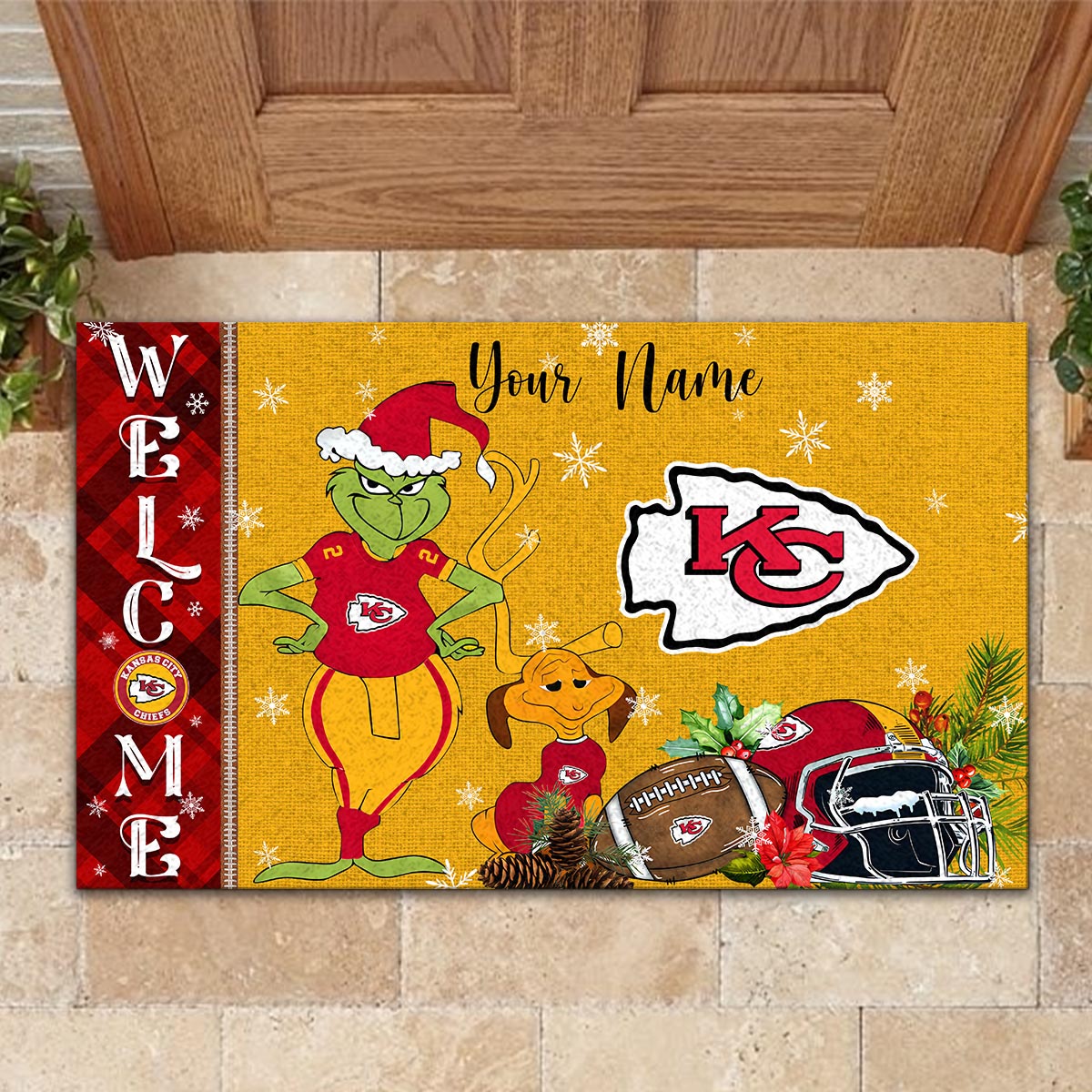 Sportswearmerch Kansas City Chiefs NFL x Grinch Christmas Welcome Football Doormat For Fan