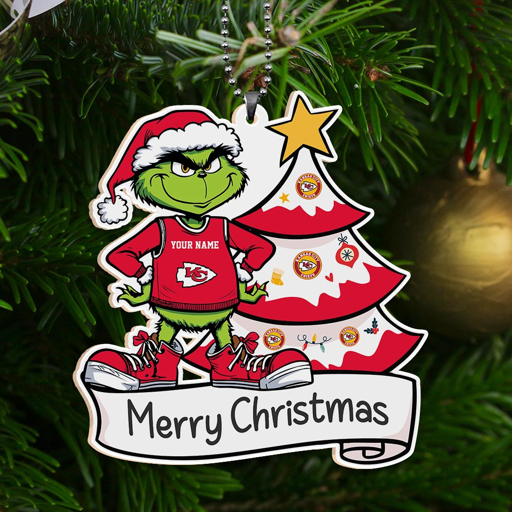 Sportswearmerch Kansas City Chiefs NFL x Grinch Merry Christmas Acrylic Ornament For Fans