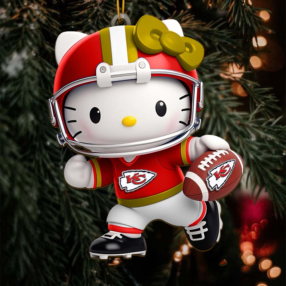 Sportswearmerch Kansas City Chiefs NFL x Hello Kitty Personalized Acrylic Ornament Gift For Fans
