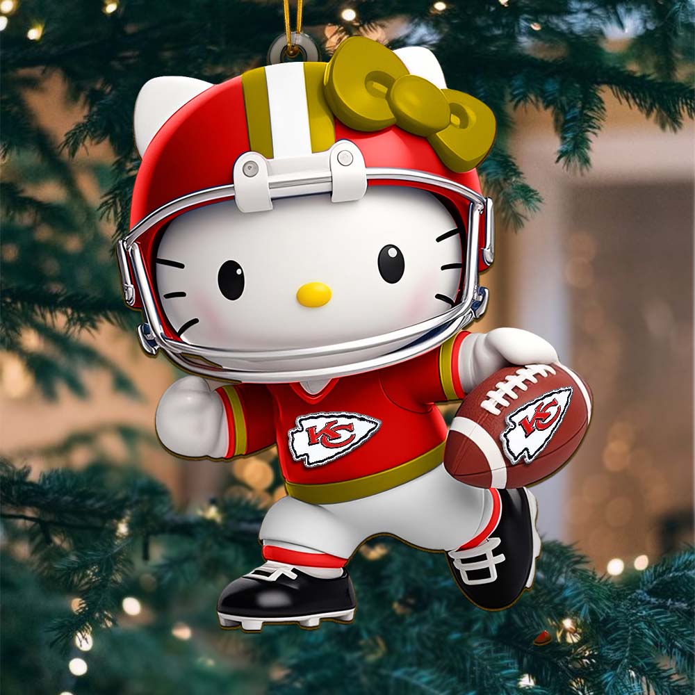 Sportswearmerch Kansas City Chiefs NFL x Hello Kitty Personalized Acrylic Ornament Gift For Fans