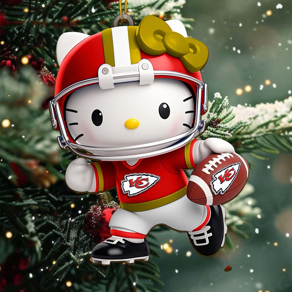 Sportswearmerch Kansas City Chiefs NFL x Hello Kitty Personalized Acrylic Ornament Gift For Fans