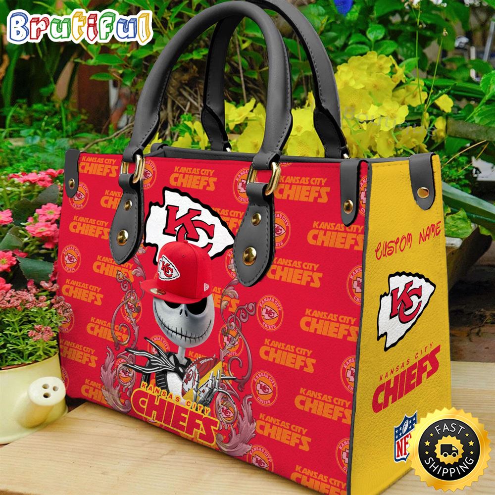 Sportswearmerch Kansas City Chiefs NFL x Jack Skellington Women Leather Bag For Fan