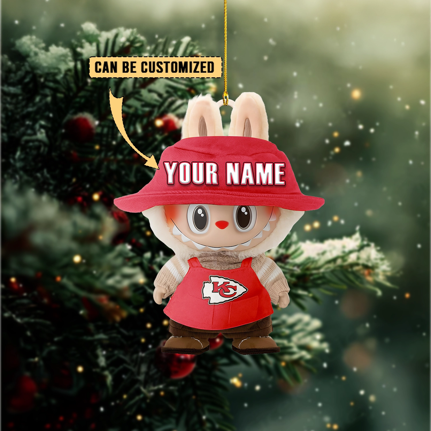 Sportswearmerch Kansas City Chiefs NFL x Labubu Christmas Personalized Acrylic Ornament Gift For Fans