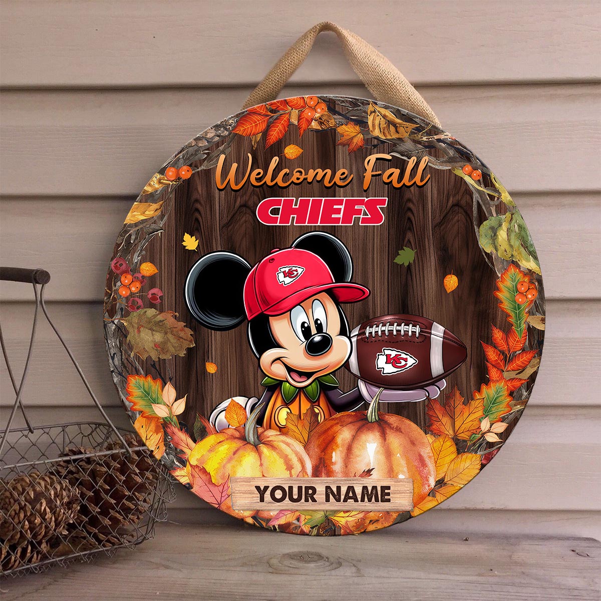 Sportswearmerch Kansas City Chiefs NFL x Mickey Round Wooden Sign For Fan