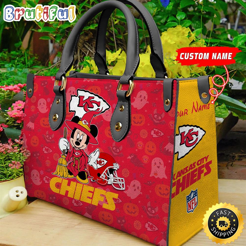 Sportswearmerch Kansas City Chiefs NFL x Minnie Halloween Leather Handbag For Fan