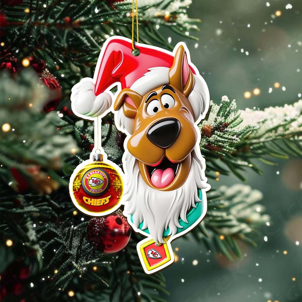 Sportswearmerch Kansas City Chiefs NFL x Scooby doo x Christmas Acrylic Ornament Gift For Fan