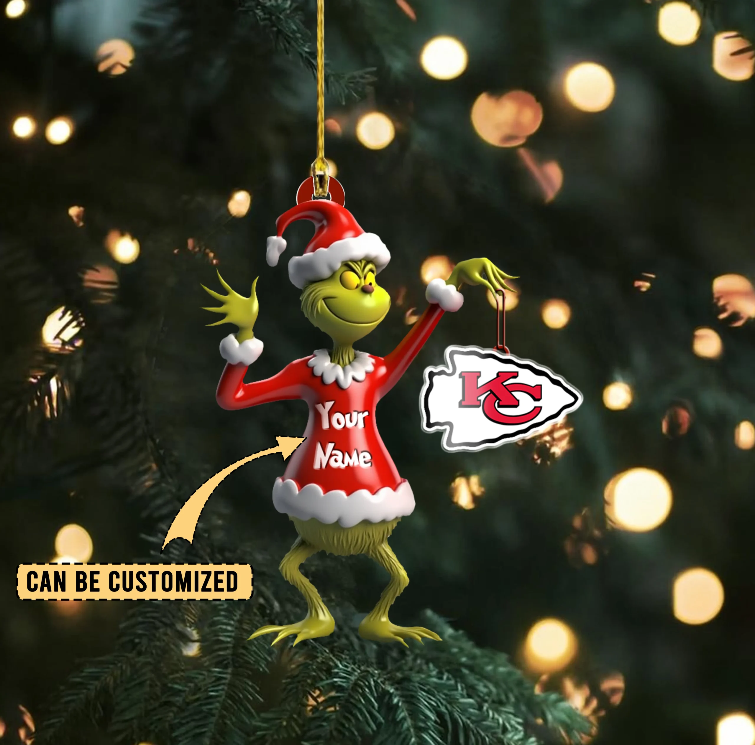 Sportswearmerch Kansas City Chiefs NFL x The Grinch Acrylic Ornament Gift For Fans