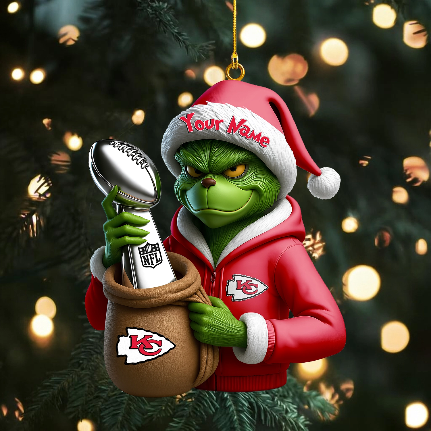 Sportswearmerch Kansas City Chiefs NFL x The Grinch Acrylic Ornament Gift For Fans