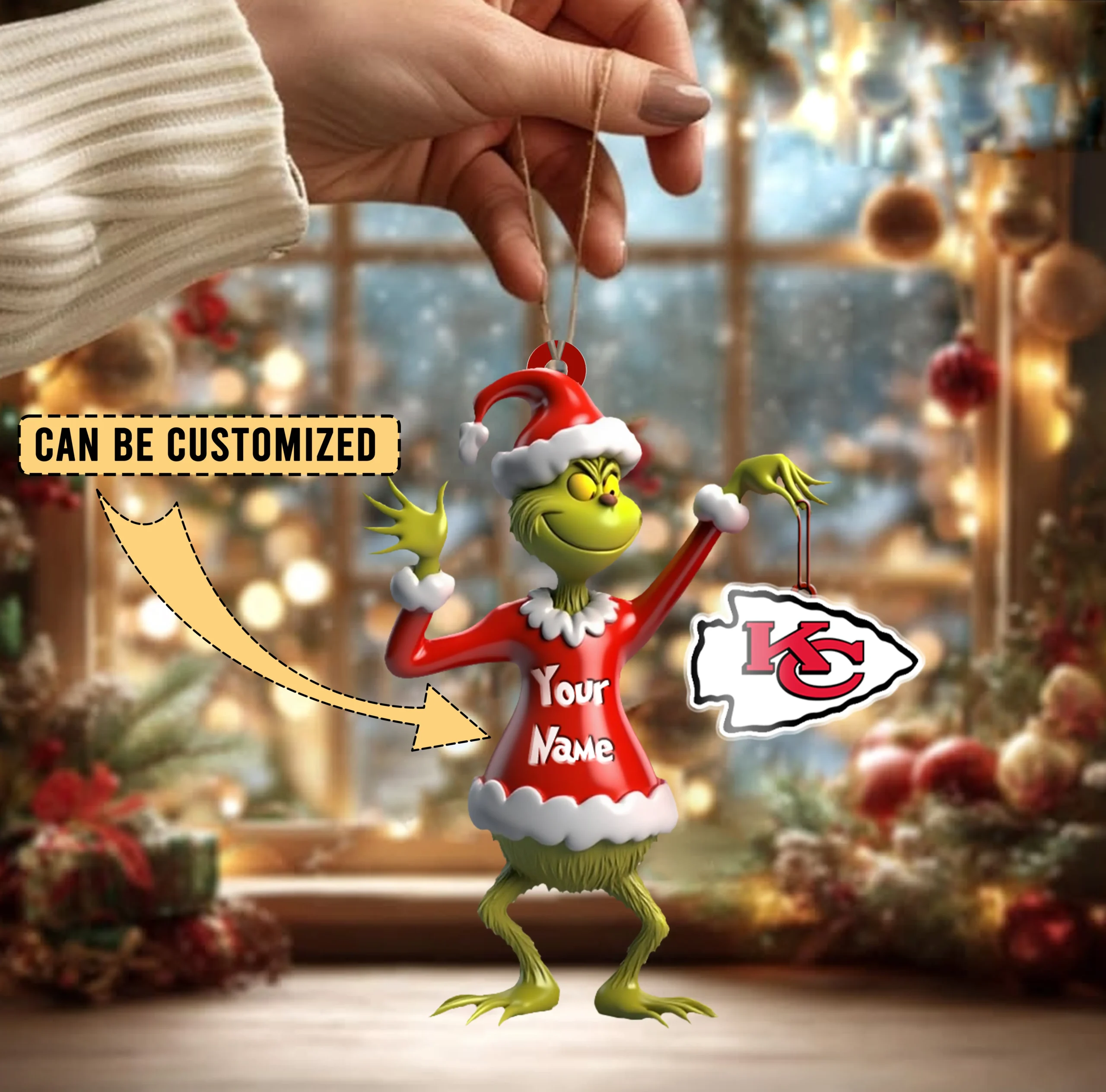 Sportswearmerch Kansas City Chiefs NFL x The Grinch Acrylic Ornament Gift For Fans