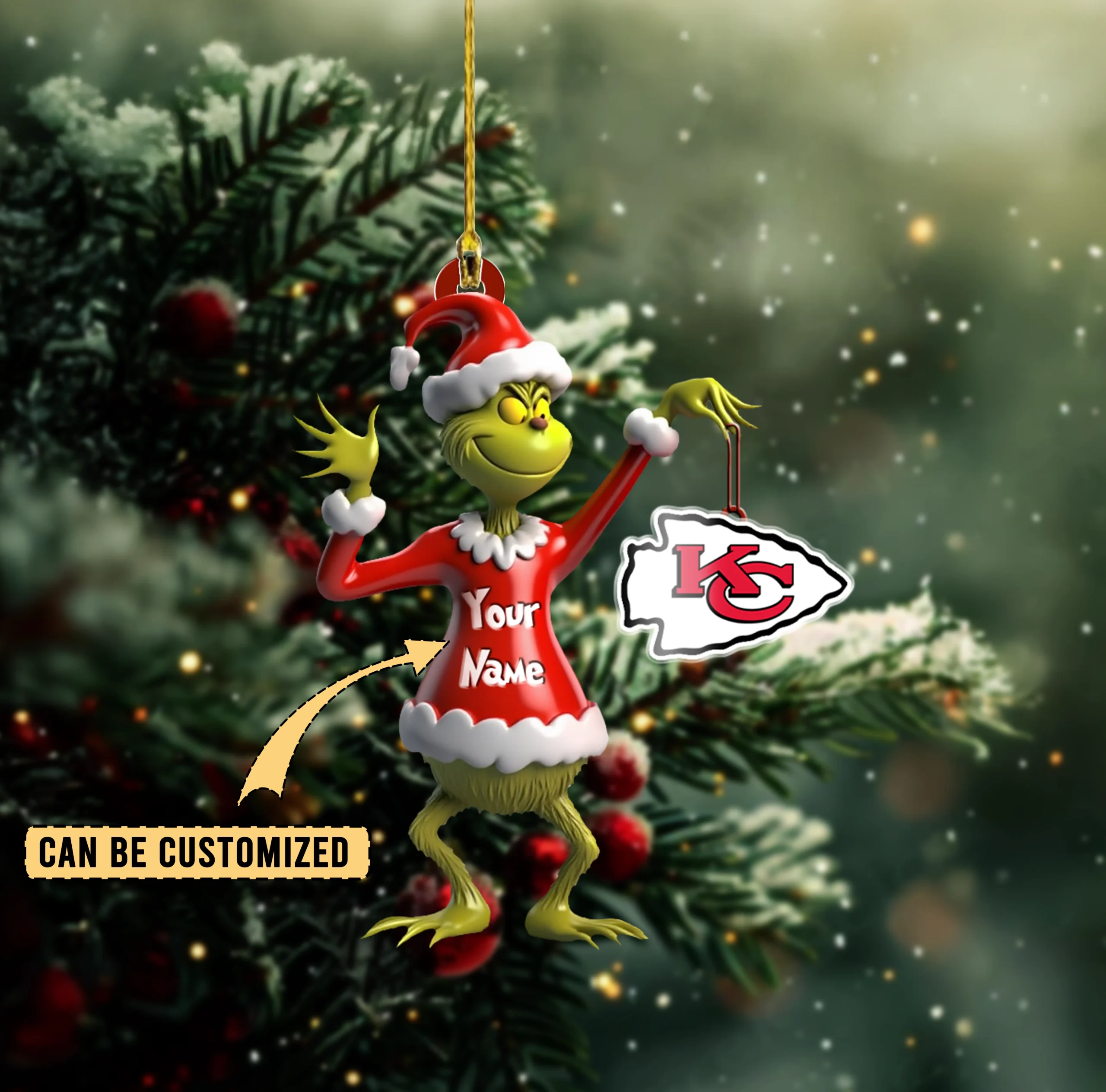 Sportswearmerch Kansas City Chiefs NFL x The Grinch Acrylic Ornament Gift For Fans