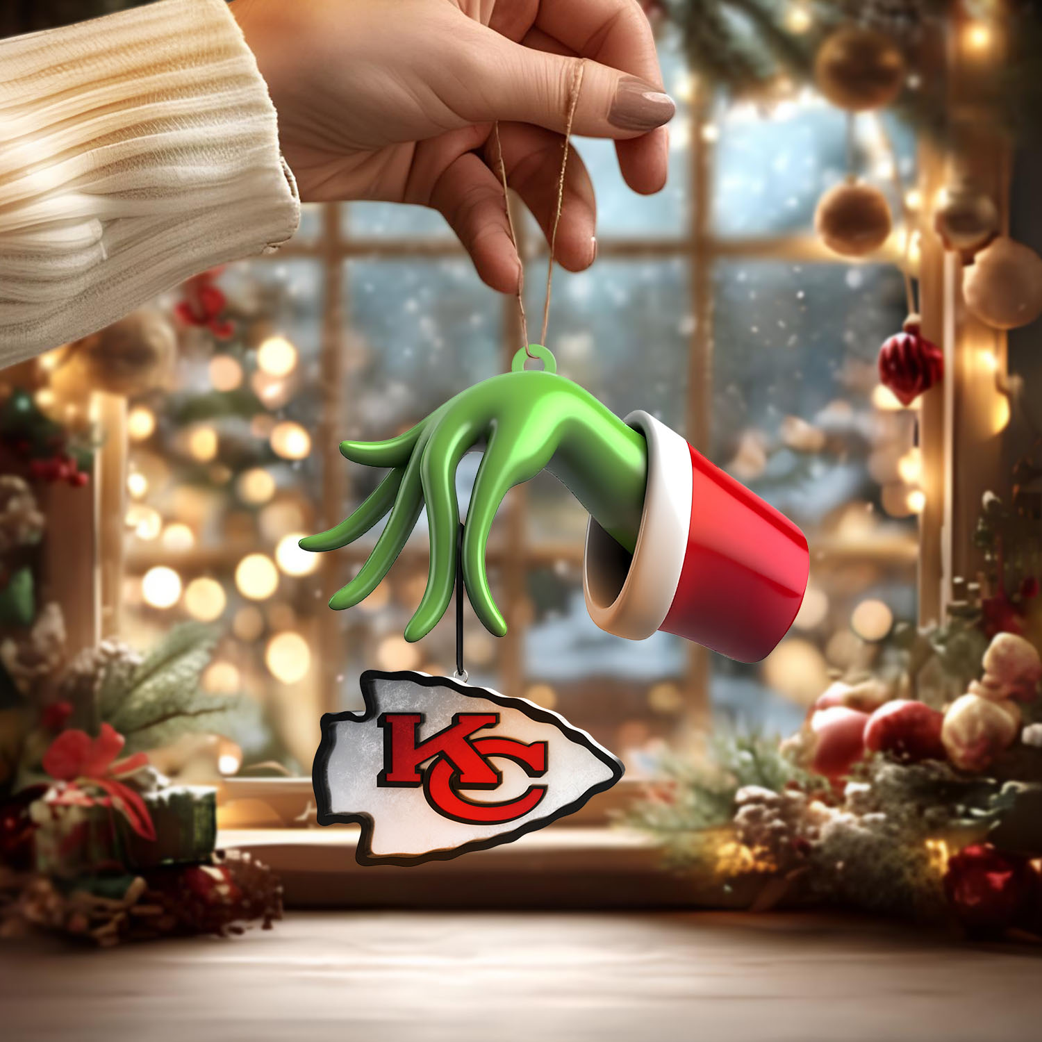 Sportswearmerch Kansas City Chiefs NFL x The Grinch Christmas Acrylic Mix Wooden Ornament Gift For Fans
