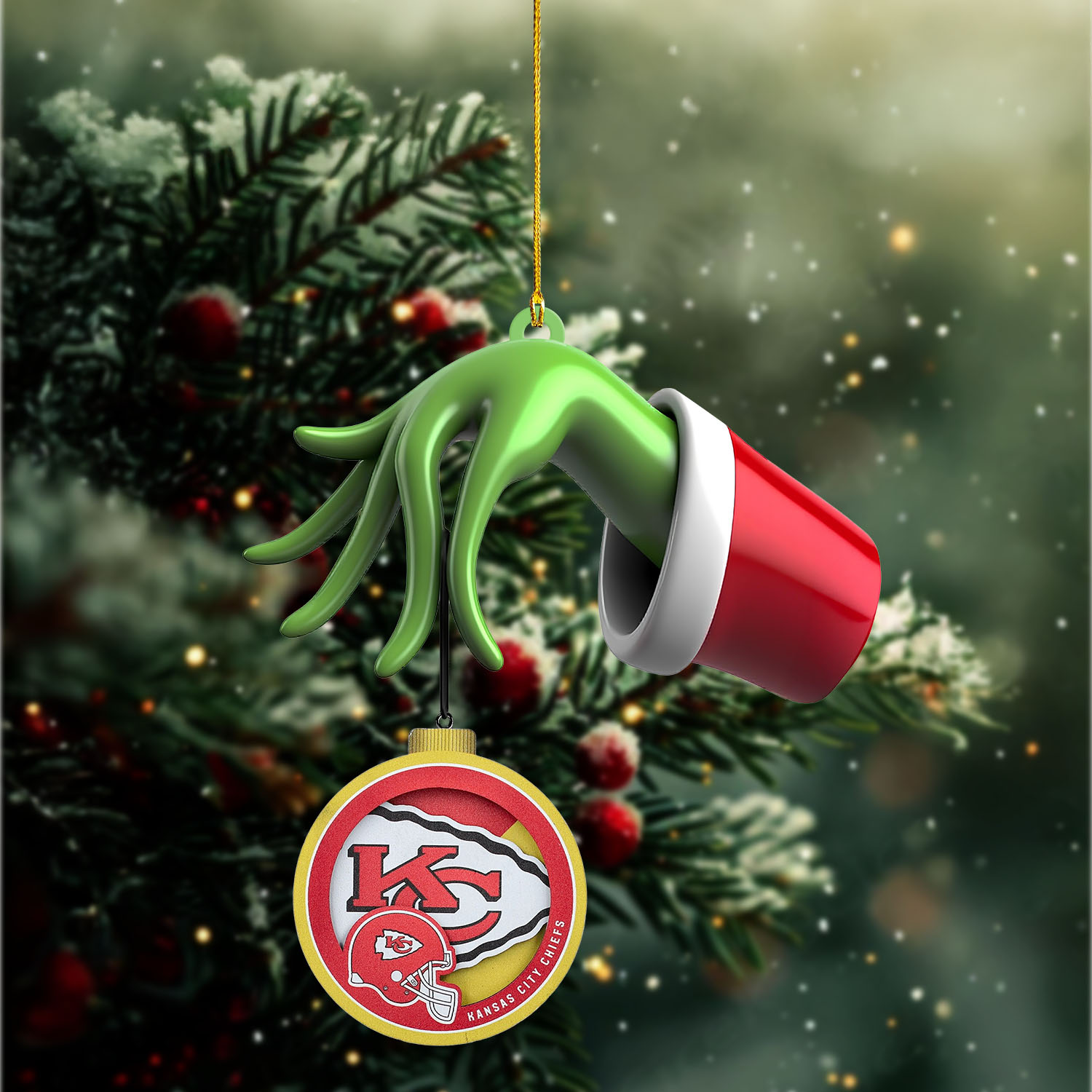 Sportswearmerch Kansas City Chiefs NFL x The Grinch Christmas Acrylic Mix Wooden Ornament Gift For Fans