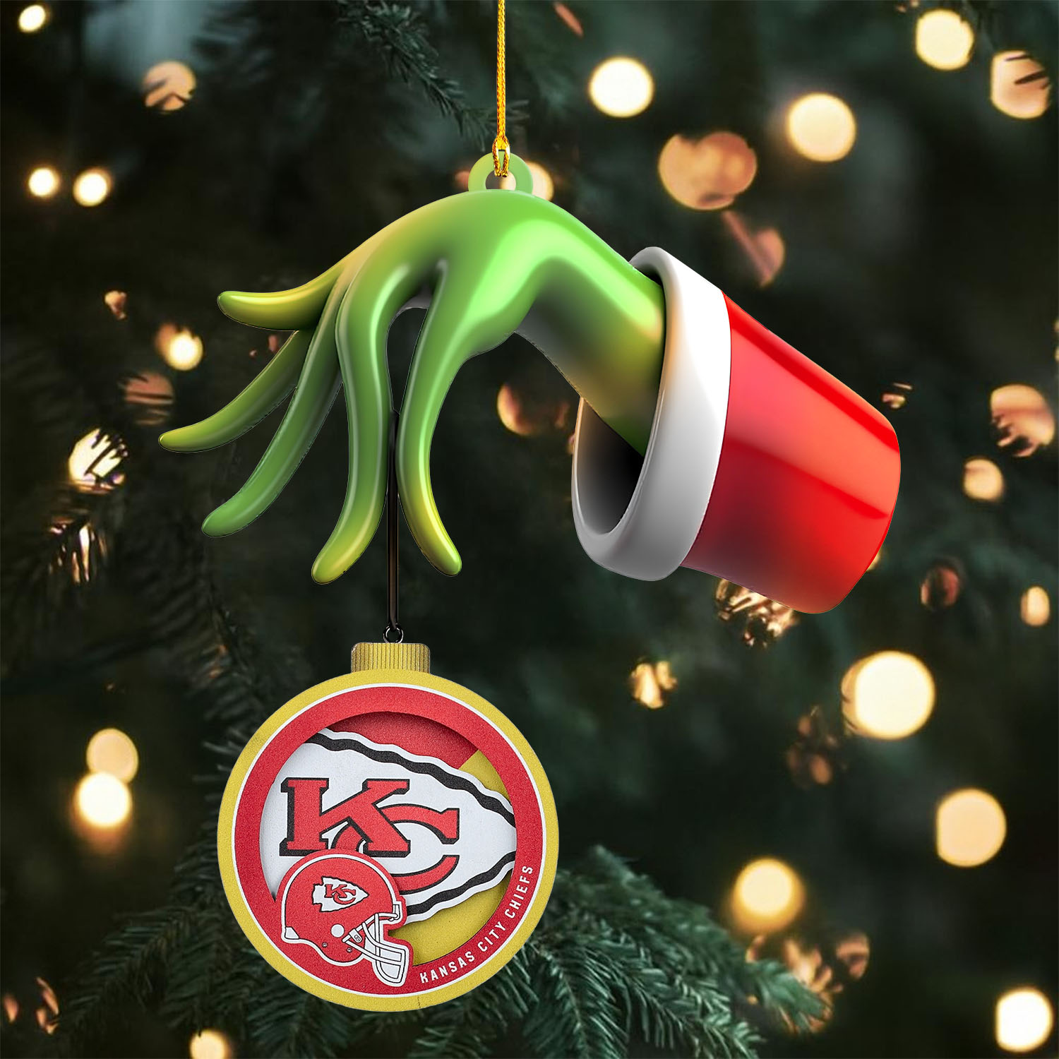 Sportswearmerch Kansas City Chiefs NFL x The Grinch Christmas Acrylic Mix Wooden Ornament Gift For Fans