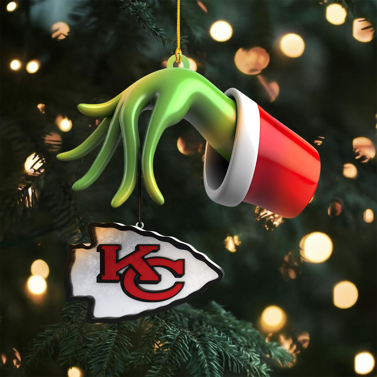 Sportswearmerch Kansas City Chiefs NFL x The Grinch Christmas Acrylic Mix Wooden Ornament Gift For Fans