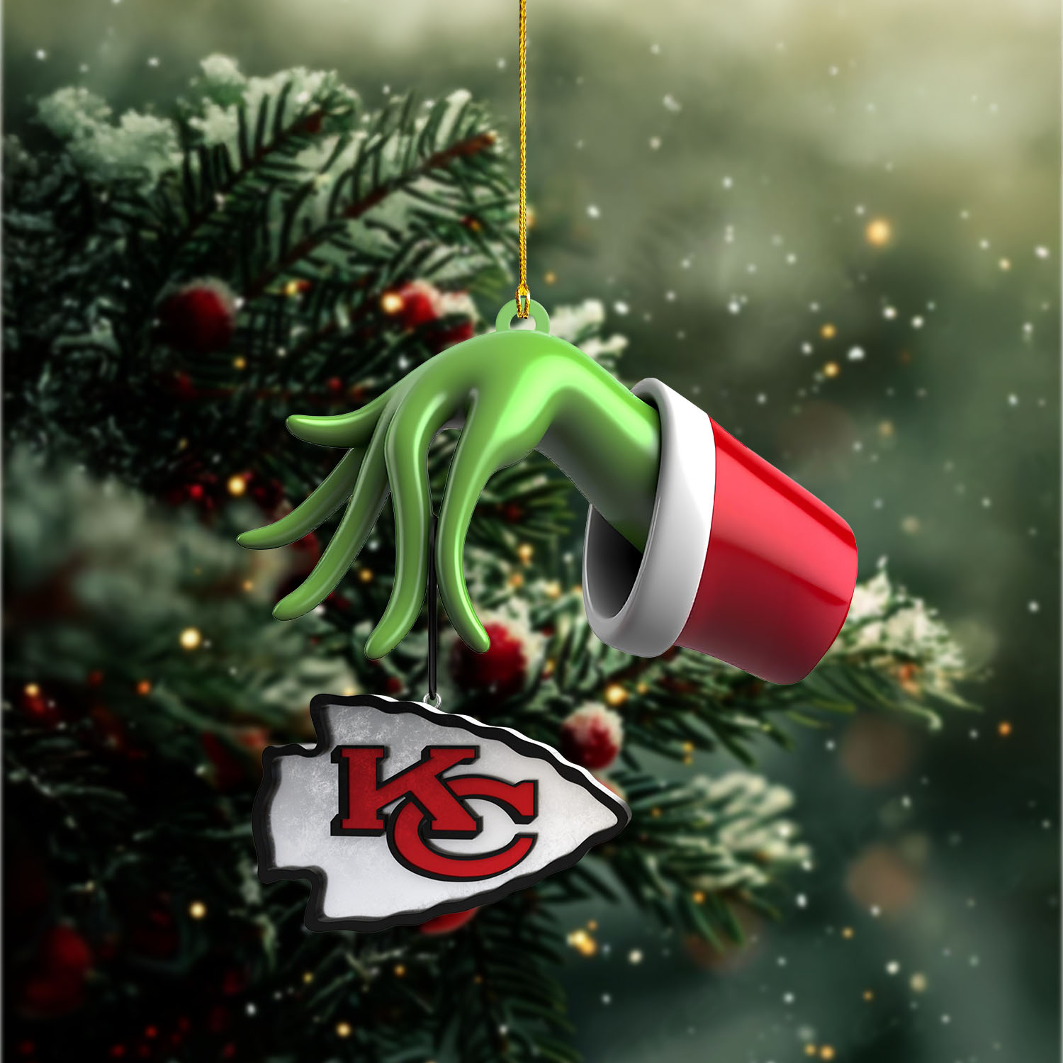 Sportswearmerch Kansas City Chiefs NFL x The Grinch Christmas Acrylic Mix Wooden Ornament Gift For Fans