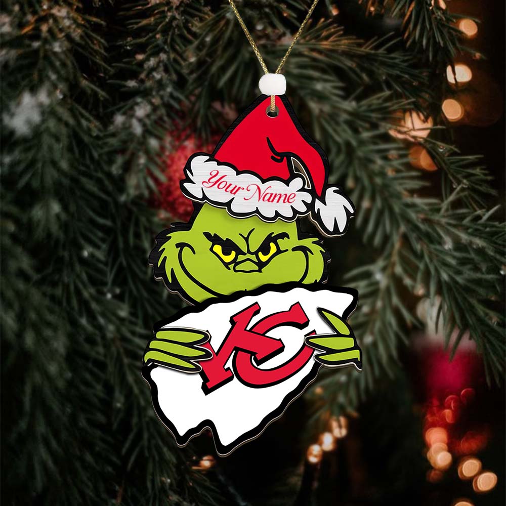Sportswearmerch Kansas City Chiefs NFL x The Grinch Christmas Acrylic Ornament Gift For Fans