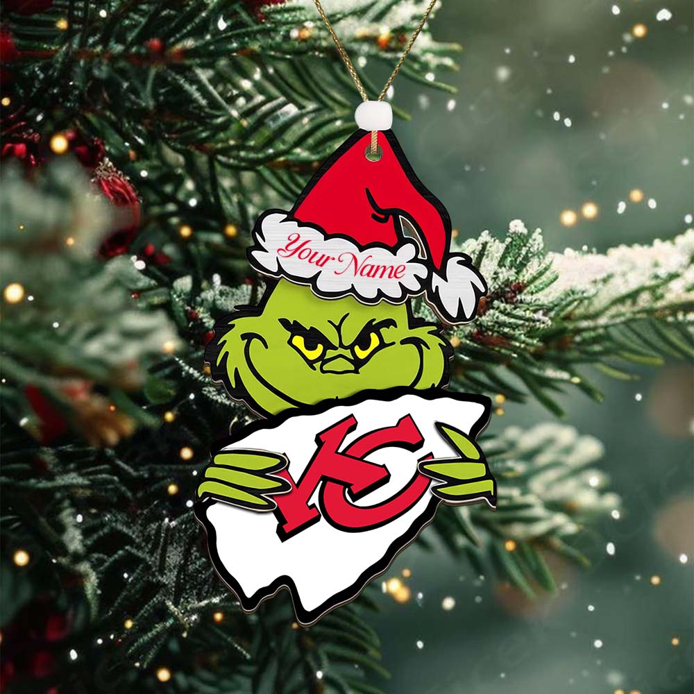 Sportswearmerch Kansas City Chiefs NFL x The Grinch Christmas Acrylic Ornament Gift For Fans