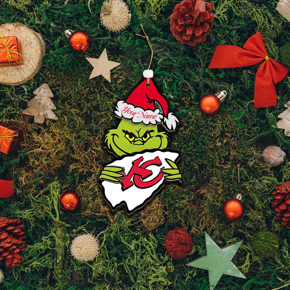 Sportswearmerch Kansas City Chiefs NFL x The Grinch Christmas Acrylic Ornament Gift For Fans