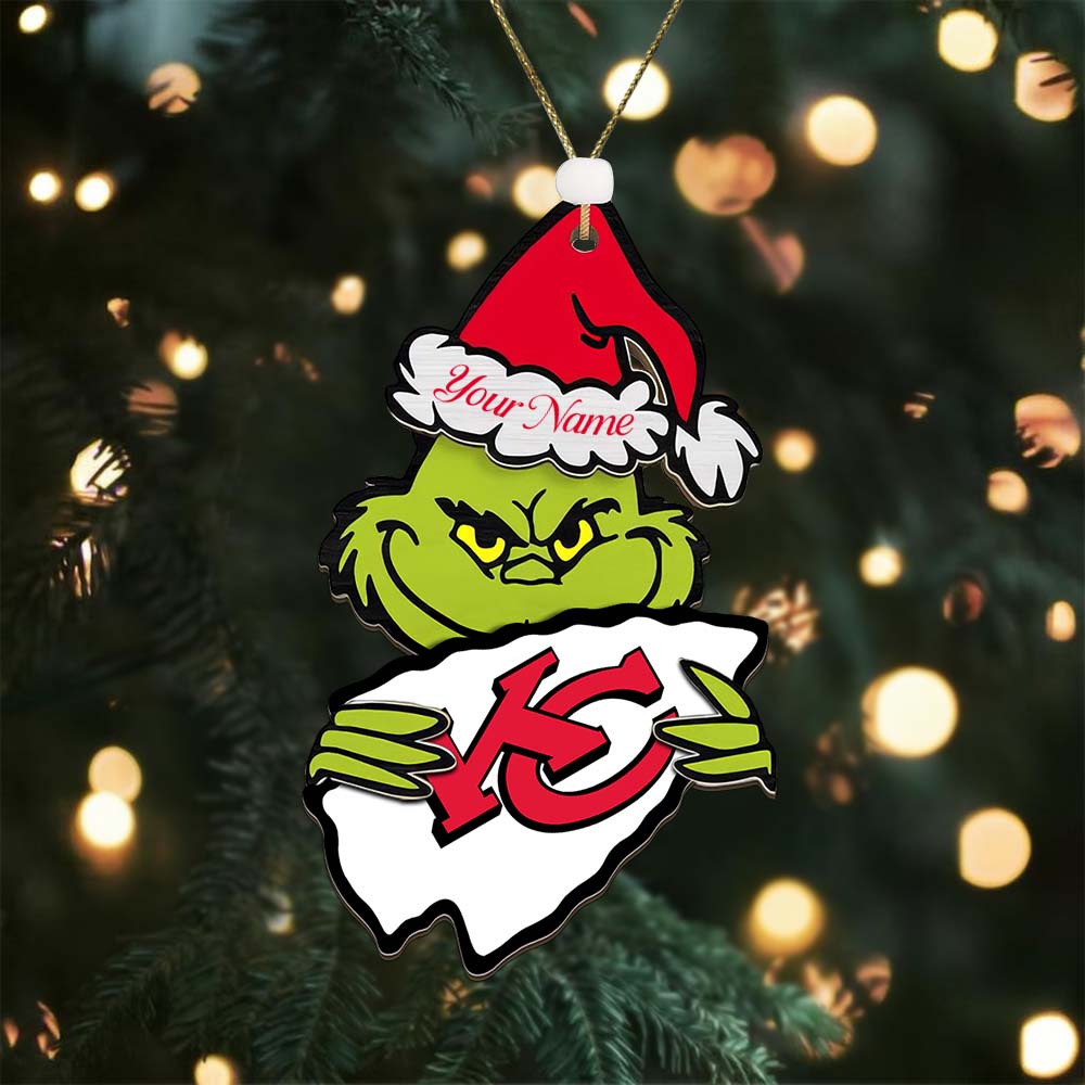 Sportswearmerch Kansas City Chiefs NFL x The Grinch Christmas Acrylic Ornament Gift For Fans
