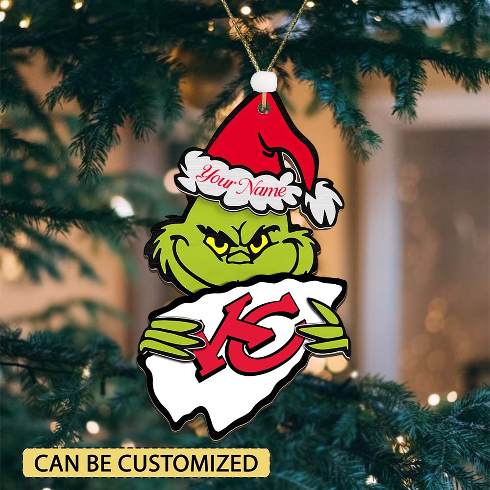 Sportswearmerch Kansas City Chiefs NFL x The Grinch Christmas Acrylic Ornament Gift For Fans