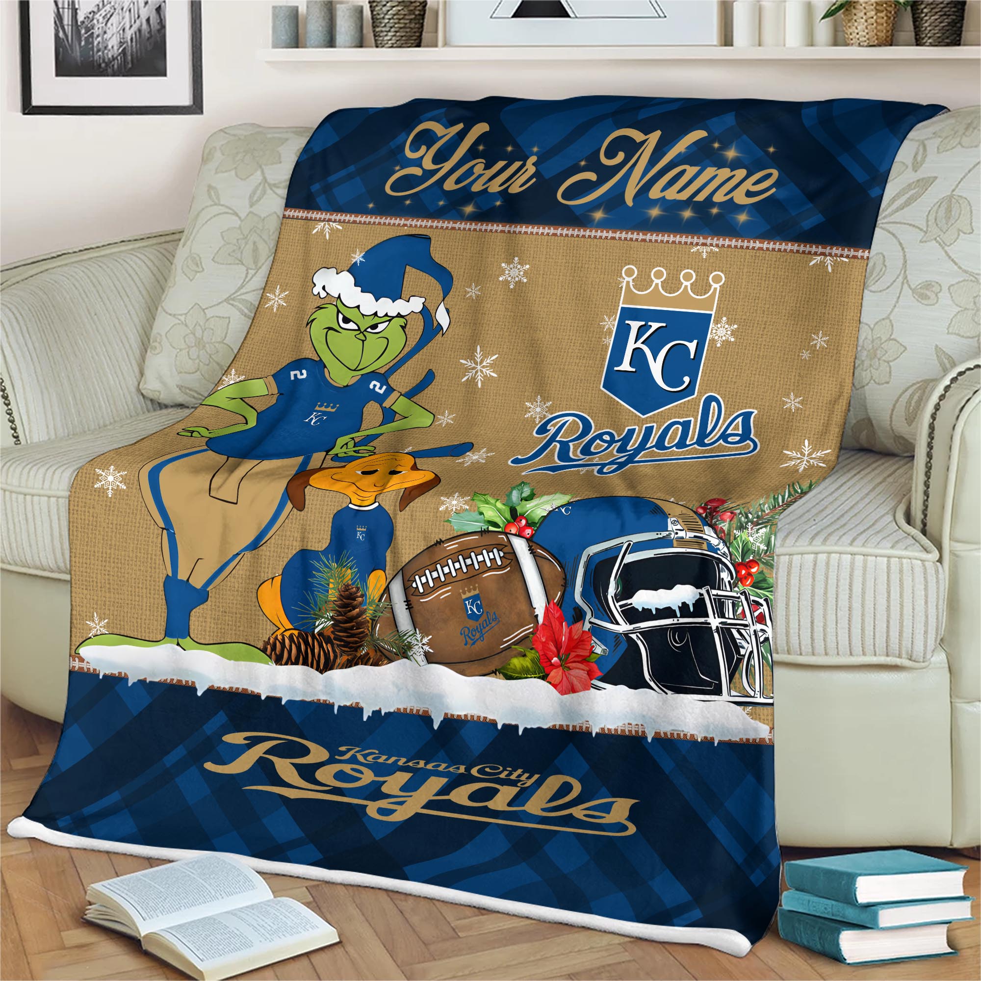 Sportswearmerch Kansas City Royals MLB x Grinch Christmas Fleece Blanket For Fan