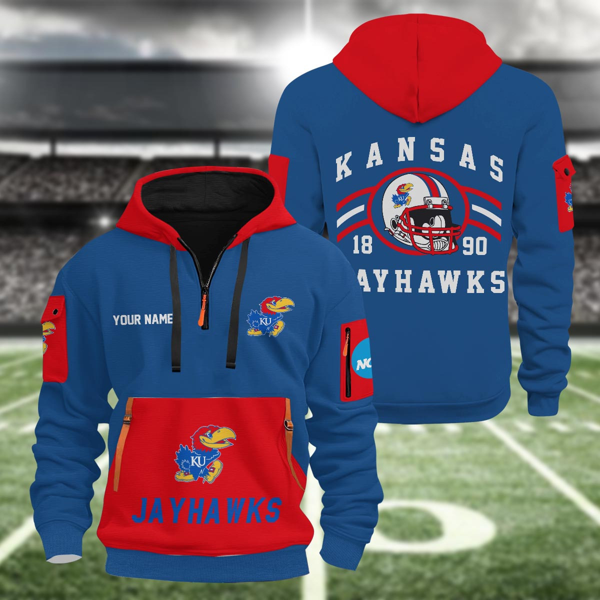 Sportswearmerch Kansas Jayhawks NCAA Half Zip Hoodie Personalized For Fan