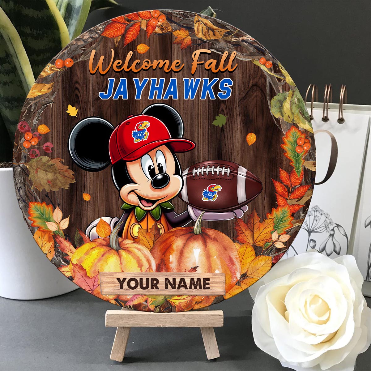 Sportswearmerch Kansas Jayhawks NCAA x Mickey Round Wooden Sign For Fan