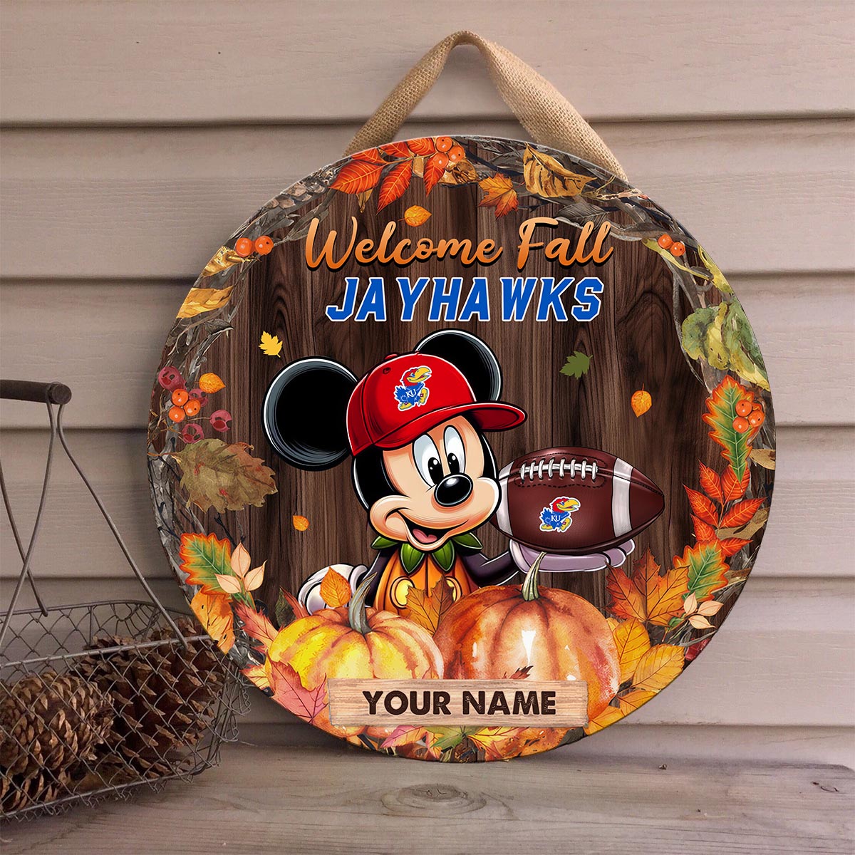 Sportswearmerch Kansas Jayhawks NCAA x Mickey Round Wooden Sign For Fan