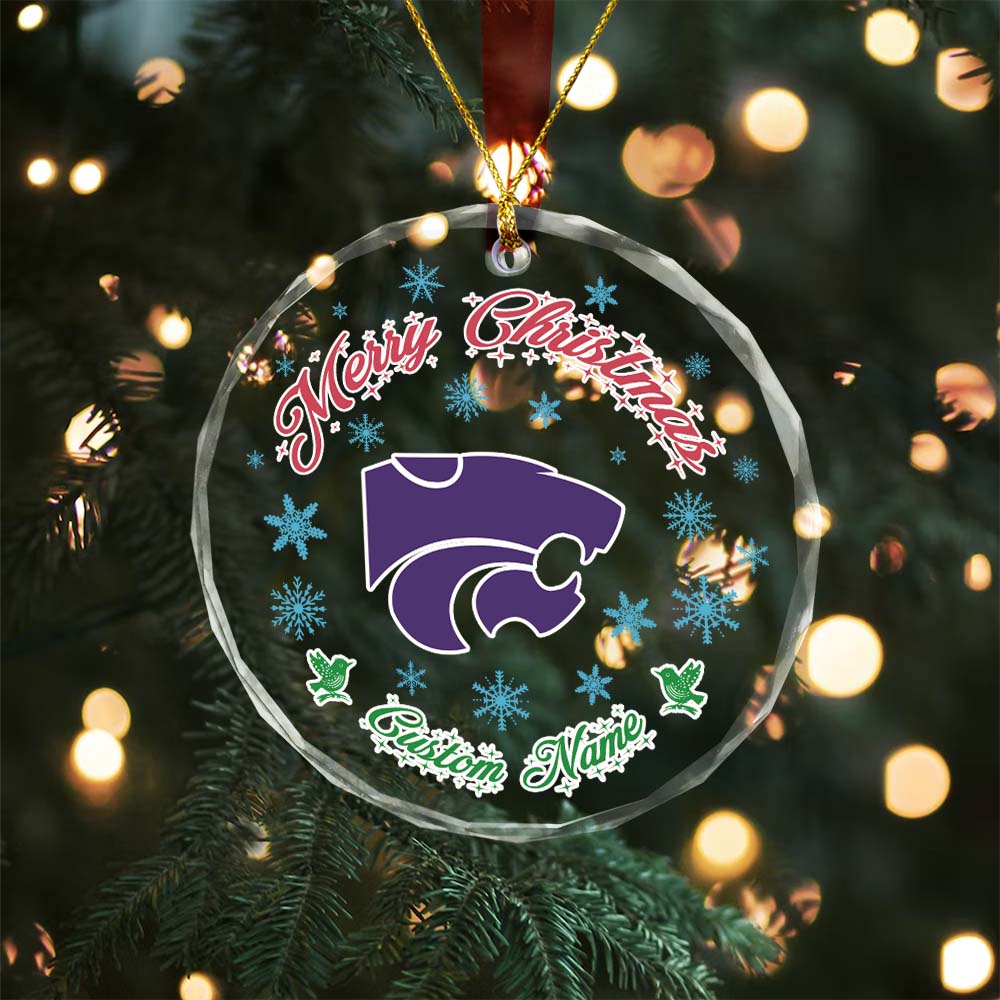 Sportswearmerch Kansas State Wildcats NCAA x Christmas Glass Ornament Gift For Fans