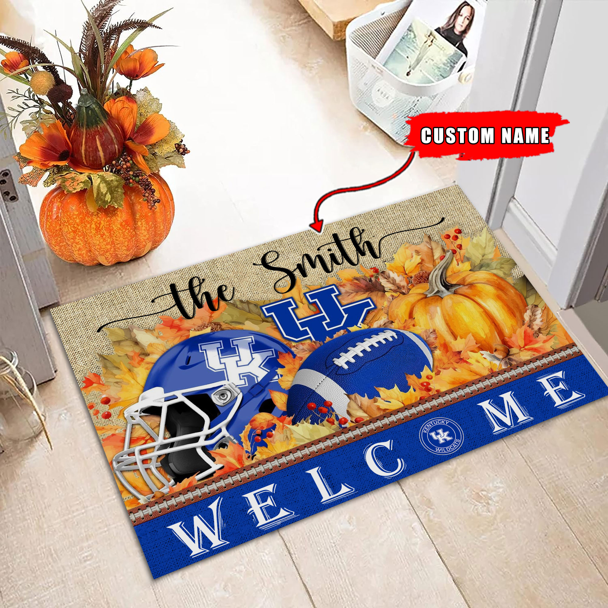 Sportswearmerch Kentucky Wildcats NCAA Welcome Fall Football Doormat For Fan