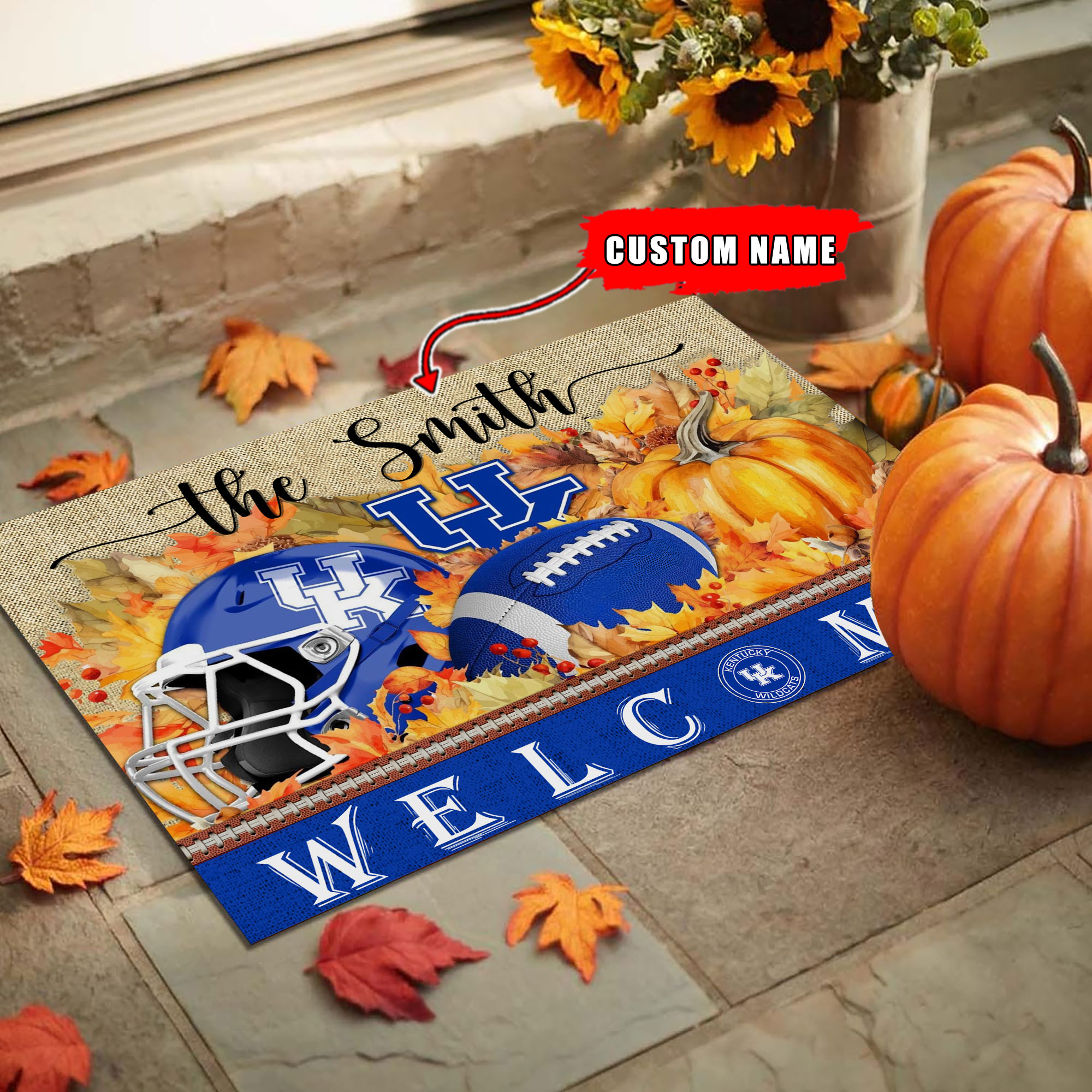Sportswearmerch Kentucky Wildcats NCAA Welcome Fall Football Doormat For Fan