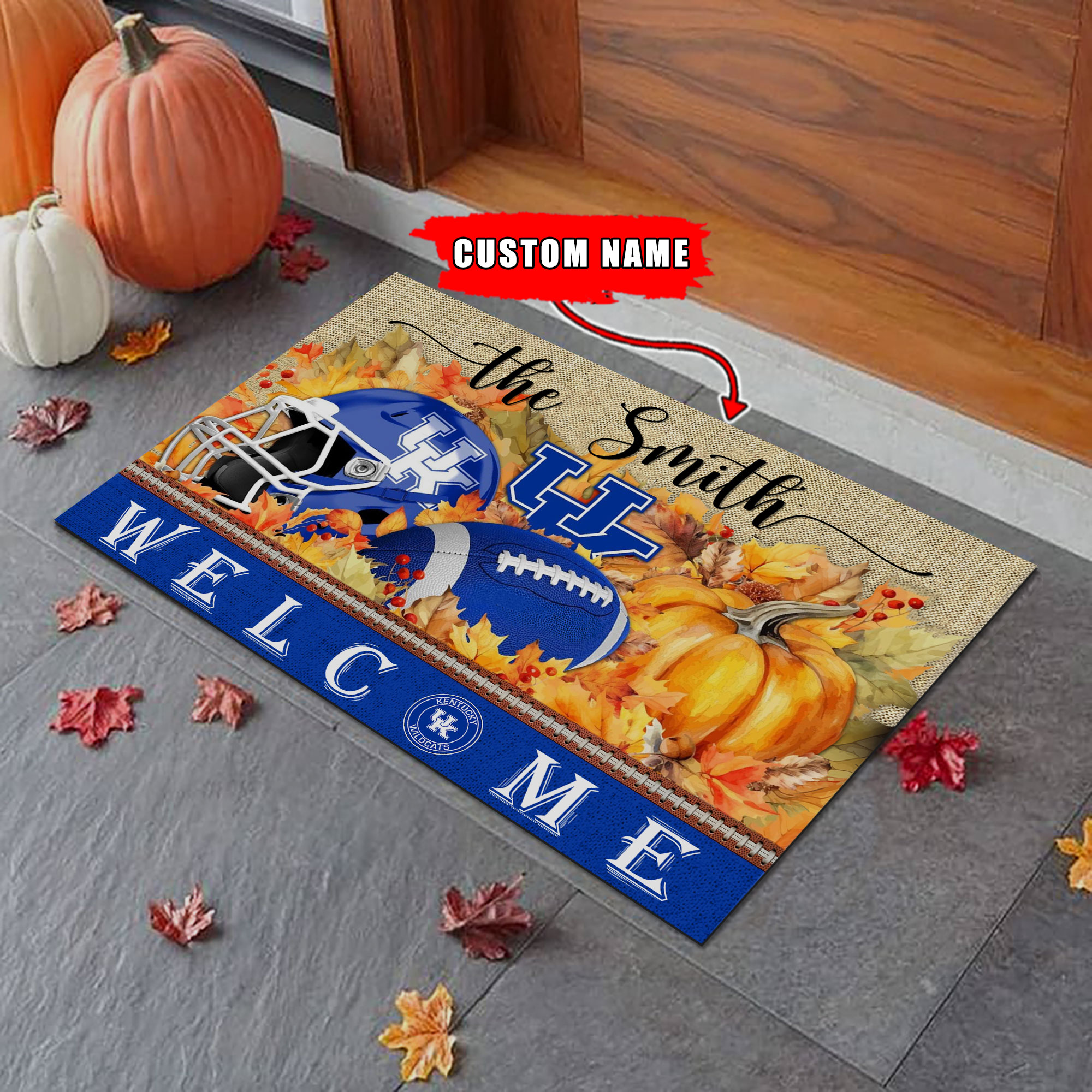 Sportswearmerch Kentucky Wildcats NCAA Welcome Fall Football Doormat For Fan