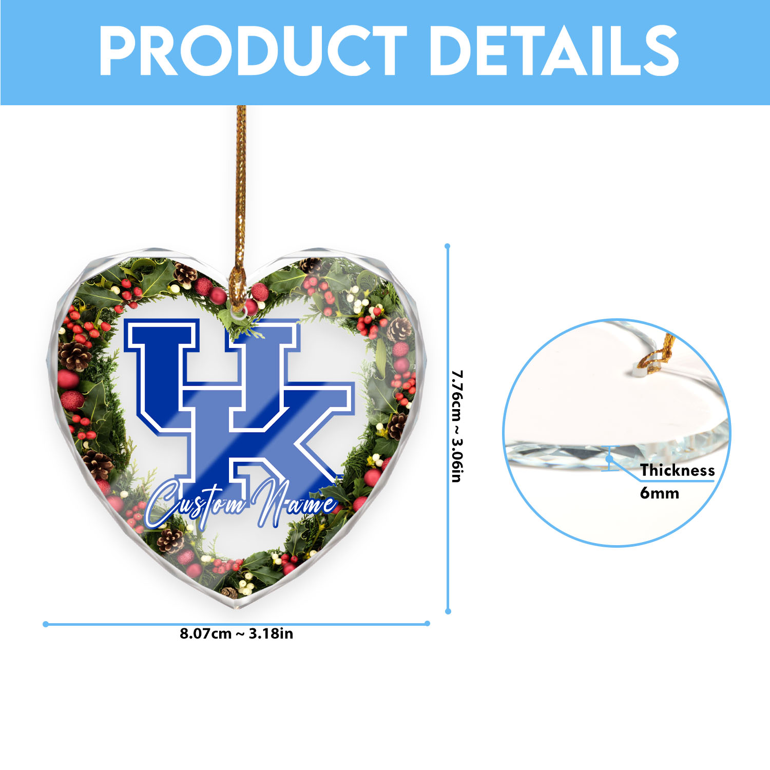Sportswearmerch Kentucky Wildcats NCAA x Christmas Glass Ornament Gift For Fans