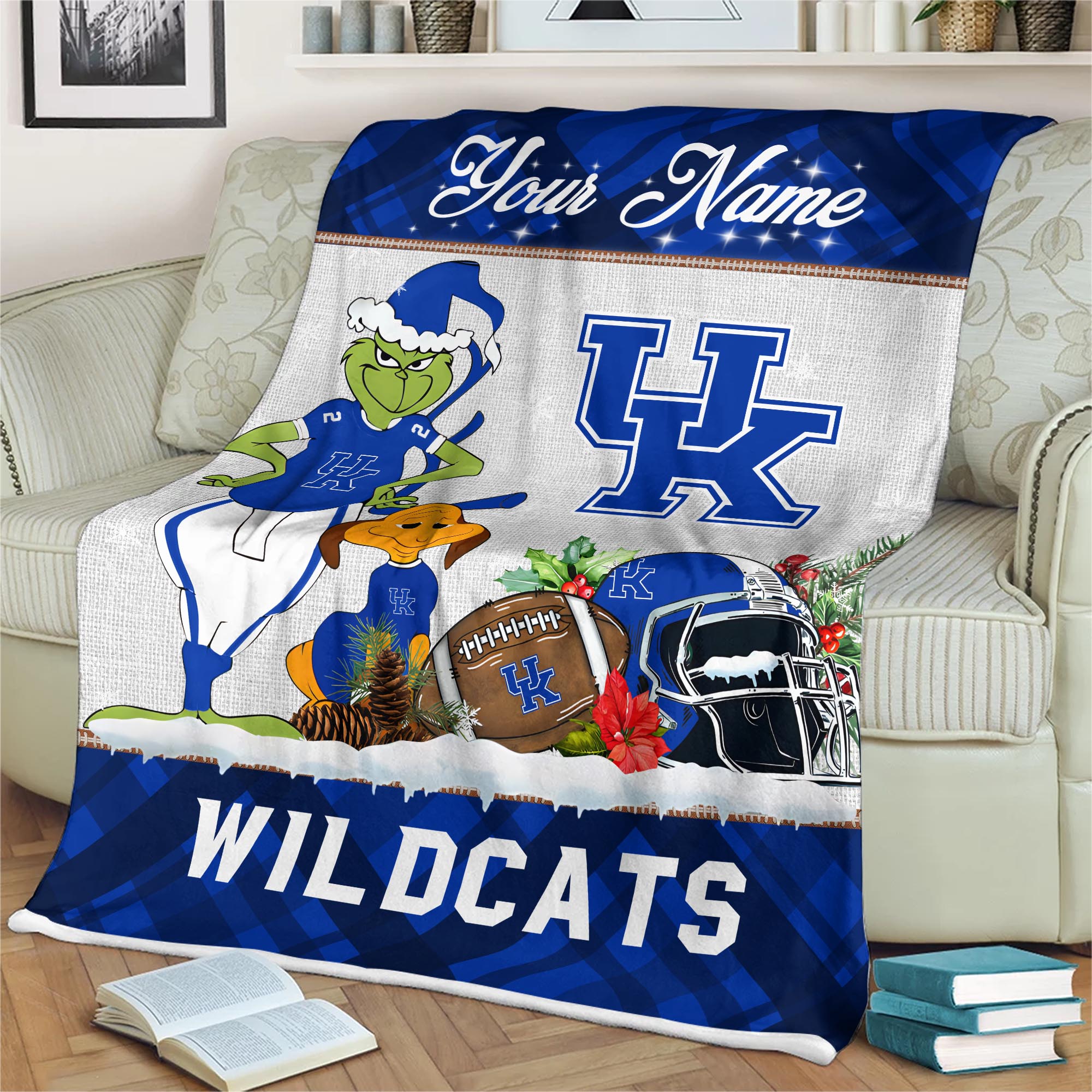Sportswearmerch Kentucky Wildcats NCAA x Grinch Christmas Fleece Blanket For Fan
