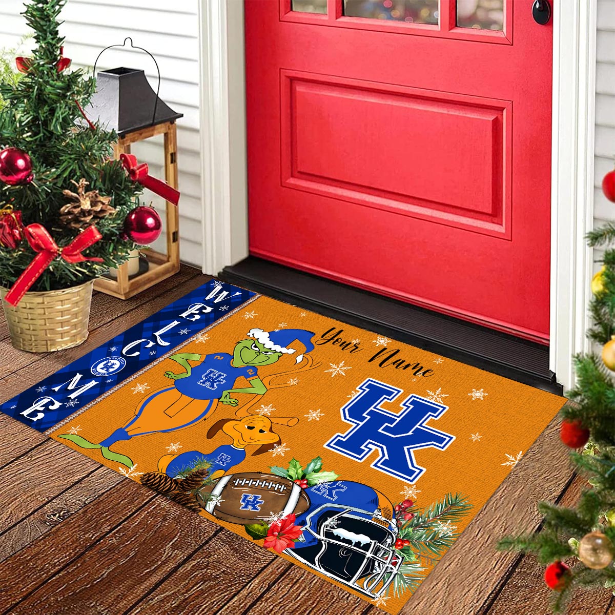 Sportswearmerch Kentucky Wildcats NCAA x Grinch Christmas Welcome Football Doormat For Fan