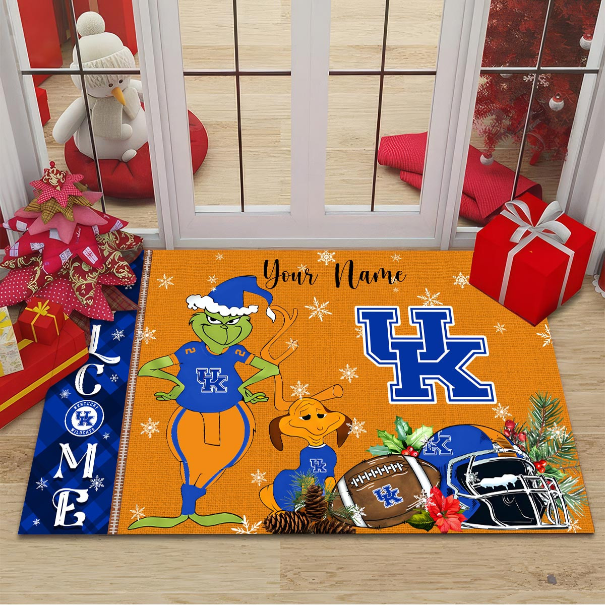 Sportswearmerch Kentucky Wildcats NCAA x Grinch Christmas Welcome Football Doormat For Fan