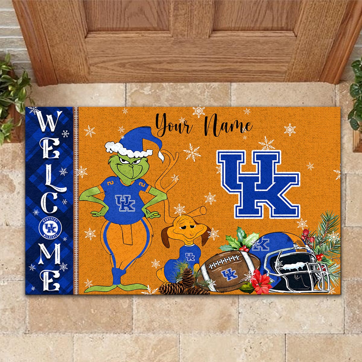 Sportswearmerch Kentucky Wildcats NCAA x Grinch Christmas Welcome Football Doormat For Fan