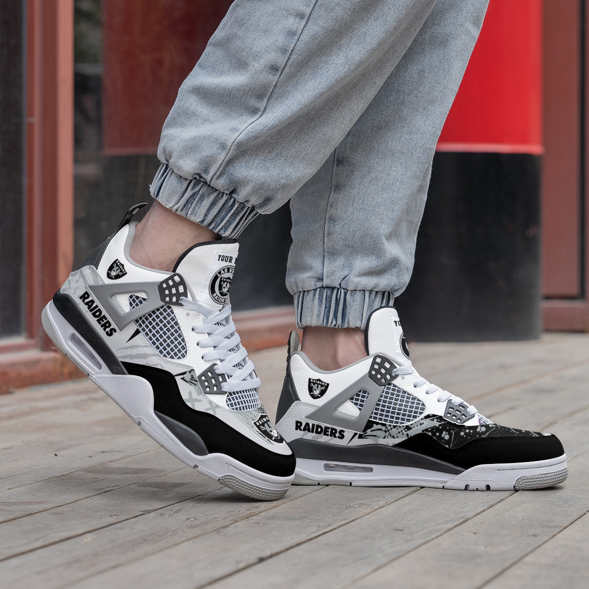 Sportswearmerch Las Vegas Raiders NFL Air Jordan 4 Sneaker AJ4 Sneakers Shoes For Men And Women