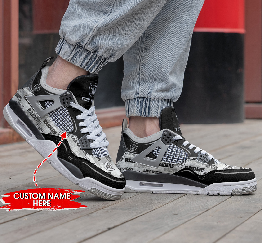 Sportswearmerch Las Vegas Raiders NFL Air Jordan 4 Sneaker AJ4 Sneakers Shoes For Men And Women