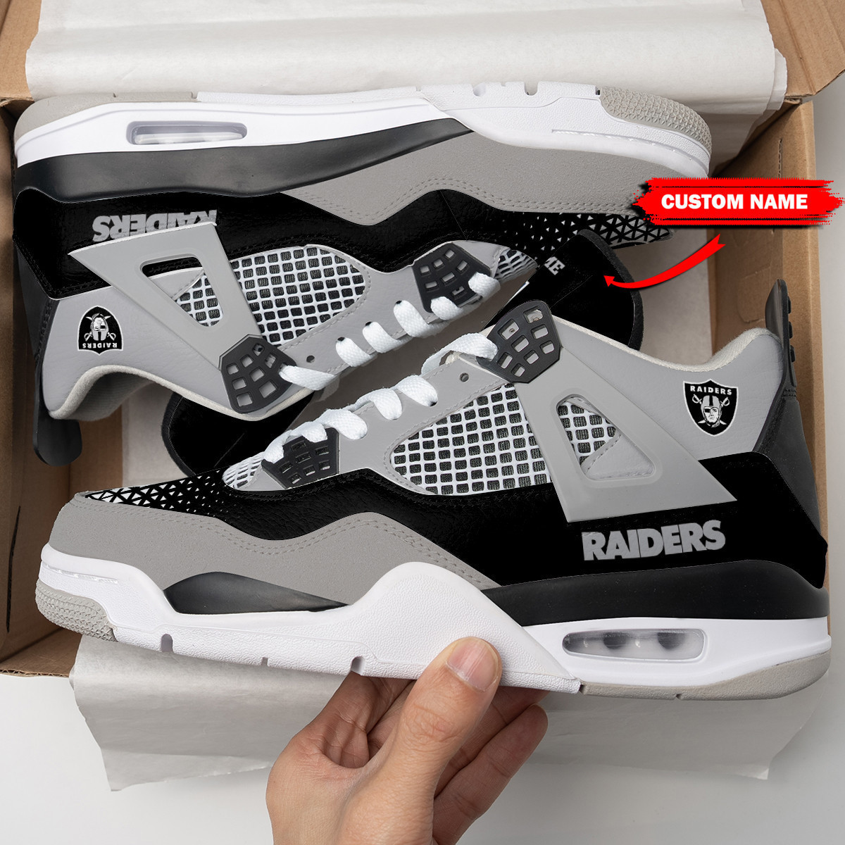 Sportswearmerch Las Vegas Raiders NFL Air Jordan 4 Sneaker AJ4 Sneakers Shoes For Men And Women