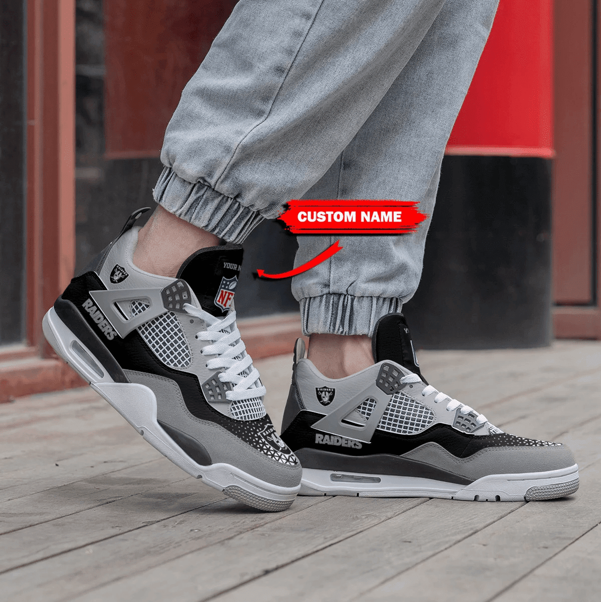 Sportswearmerch Las Vegas Raiders NFL Air Jordan 4 Sneaker AJ4 Sneakers Shoes For Men And Women