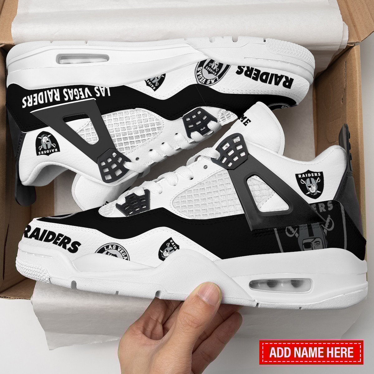 Sportswearmerch Las Vegas Raiders NFL Air Jordan 4 Sneaker AJ4 Sneakers Shoes For Men And Women