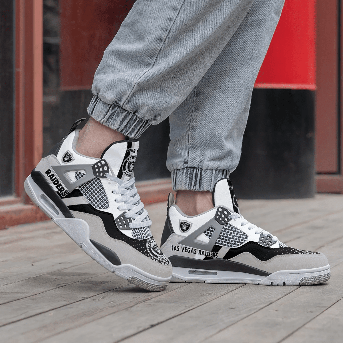 Sportswearmerch Las Vegas Raiders NFL Air Jordan 4 Sneaker AJ4 Sneakers Shoes For Men And Women