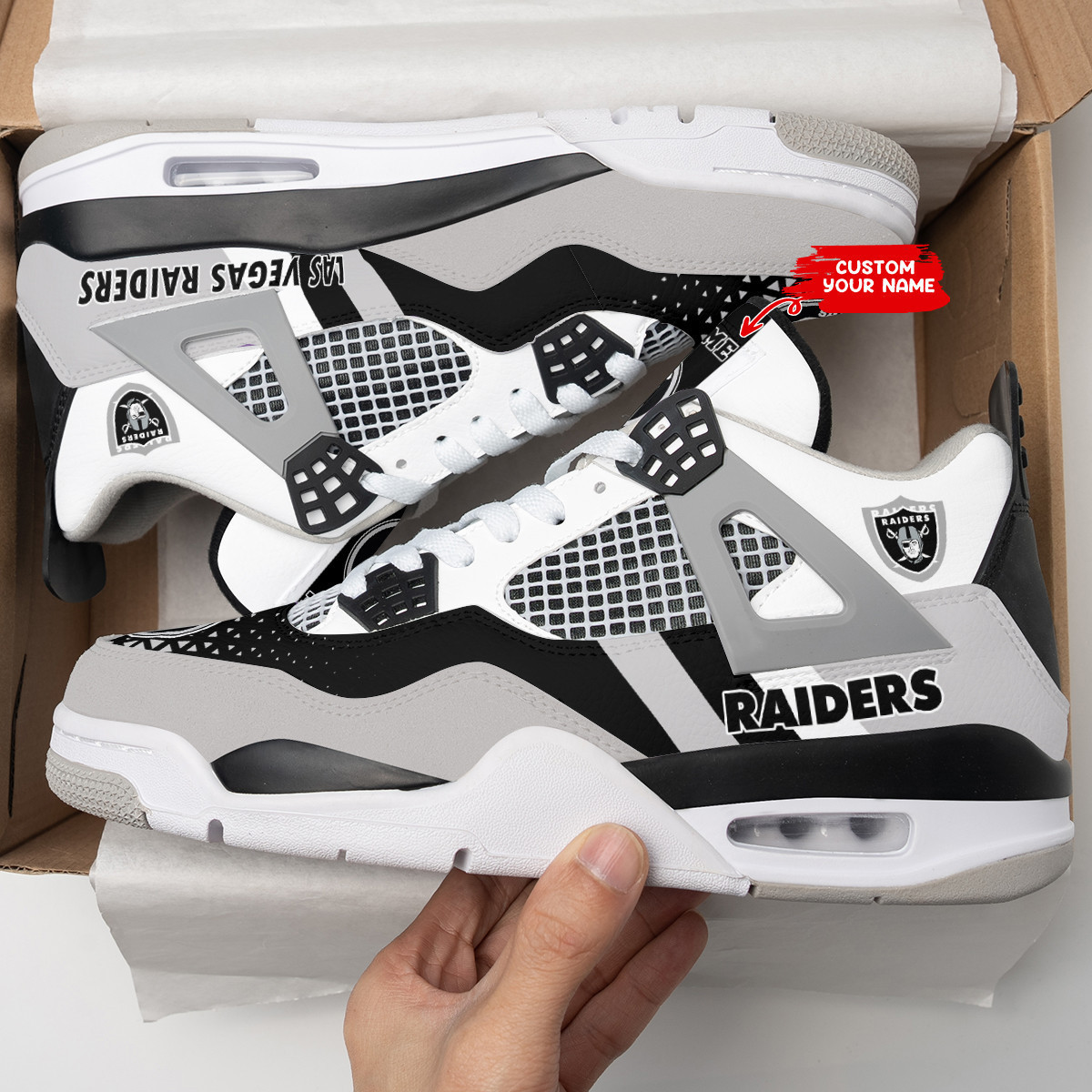 Sportswearmerch Las Vegas Raiders NFL Air Jordan 4 Sneaker AJ4 Sneakers Shoes For Men And Women