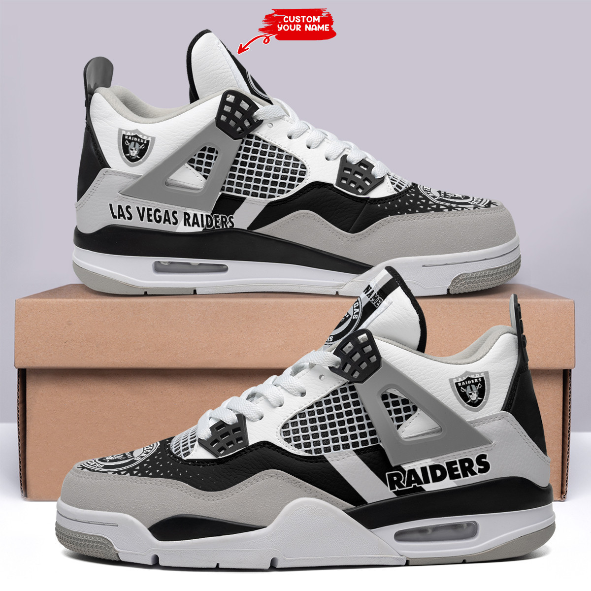 Sportswearmerch Las Vegas Raiders NFL Air Jordan 4 Sneaker AJ4 Sneakers Shoes For Men And Women