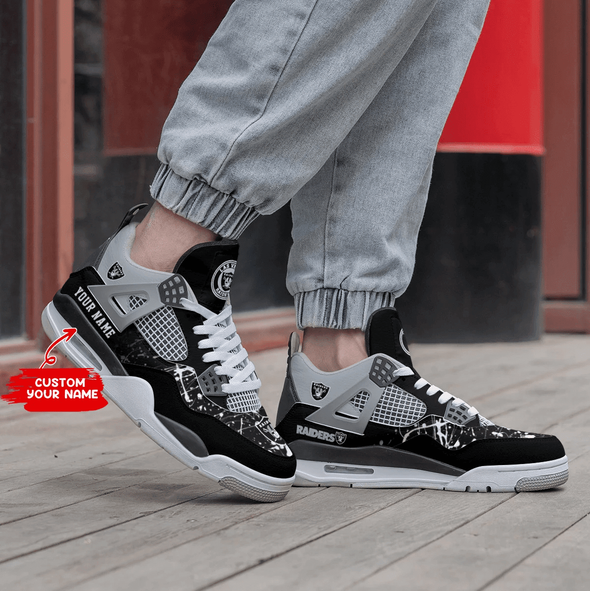 Sportswearmerch Las Vegas Raiders NFL Air Jordan 4 Sneaker AJ4 Sneakers Shoes For Men And Women