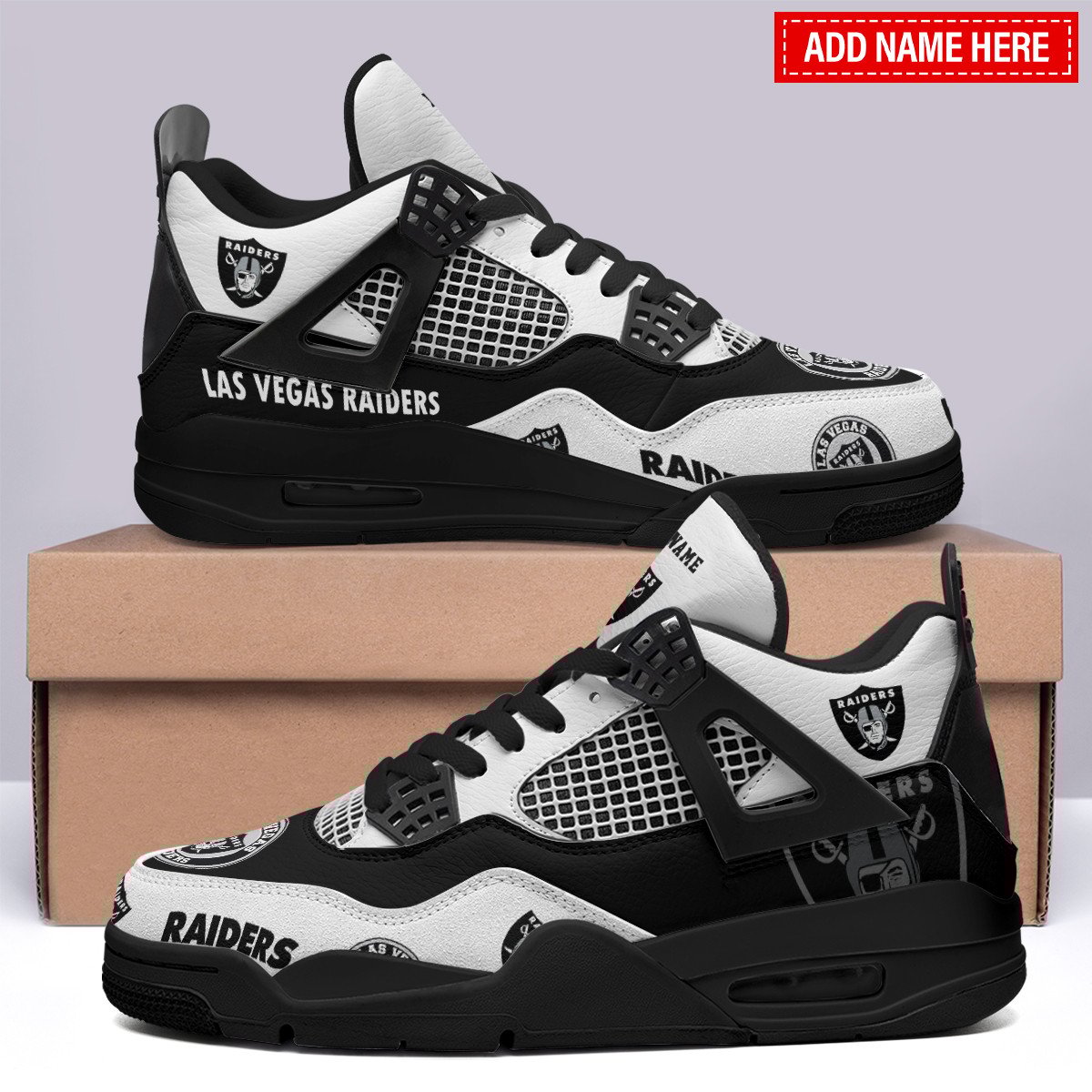 Sportswearmerch Las Vegas Raiders NFL Air Jordan 4 Sneaker AJ4 Sneakers Shoes For Men And Women