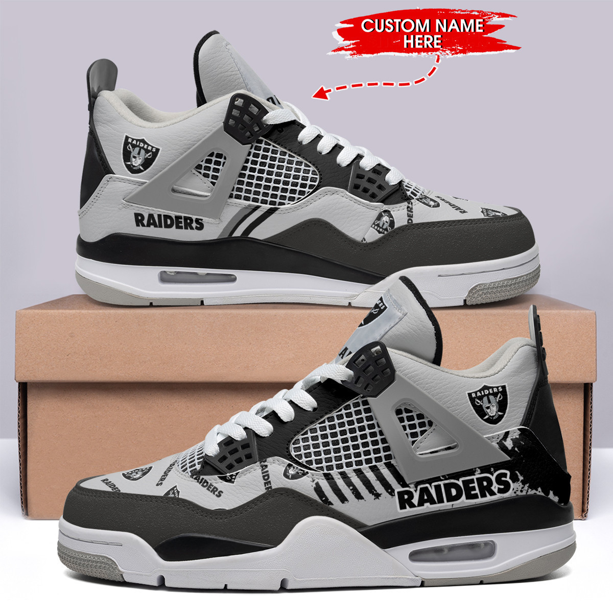 Sportswearmerch Las Vegas Raiders NFL Air Jordan 4 Sneaker AJ4 Sneakers Shoes For Men And Women