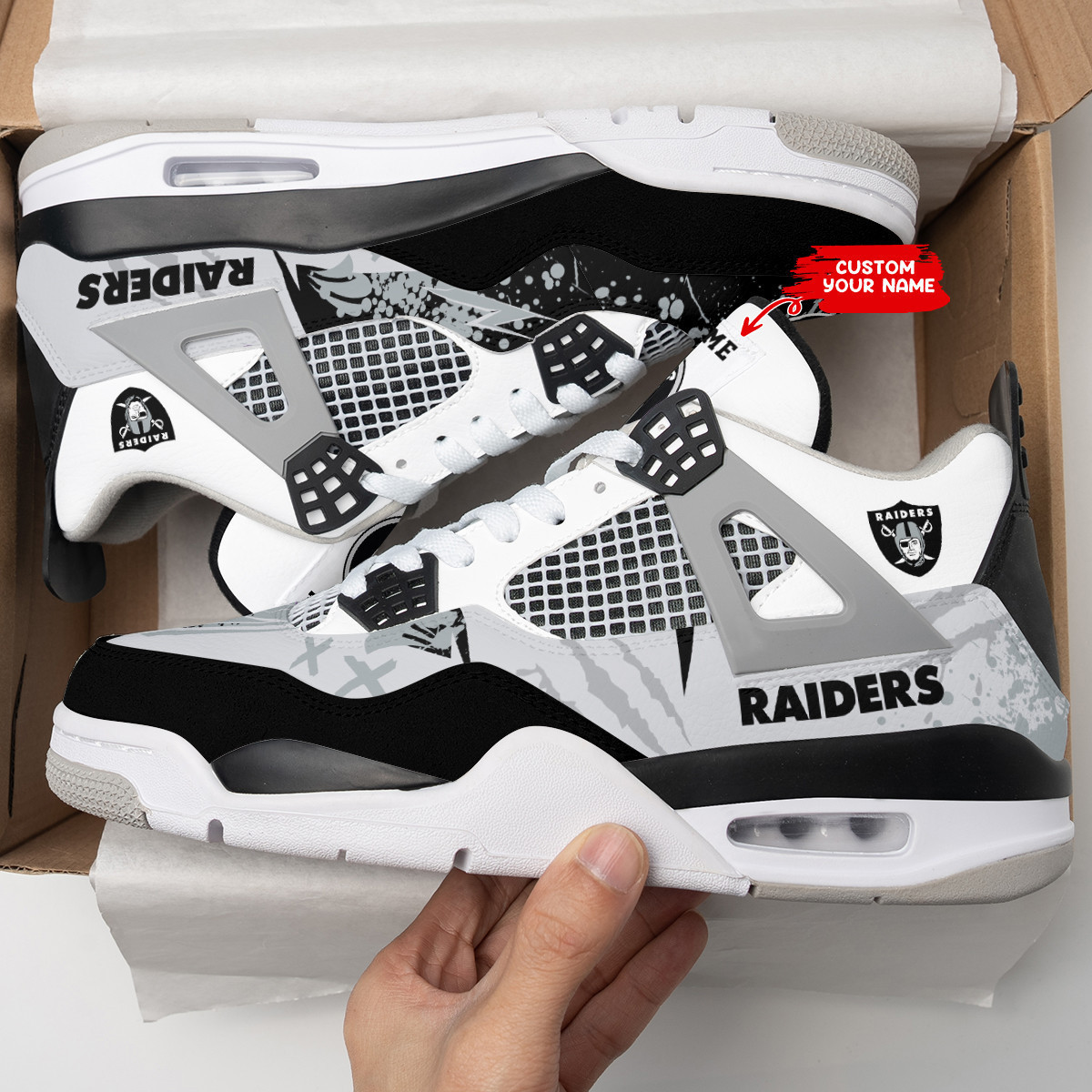 Sportswearmerch Las Vegas Raiders NFL Air Jordan 4 Sneaker AJ4 Sneakers Shoes For Men And Women